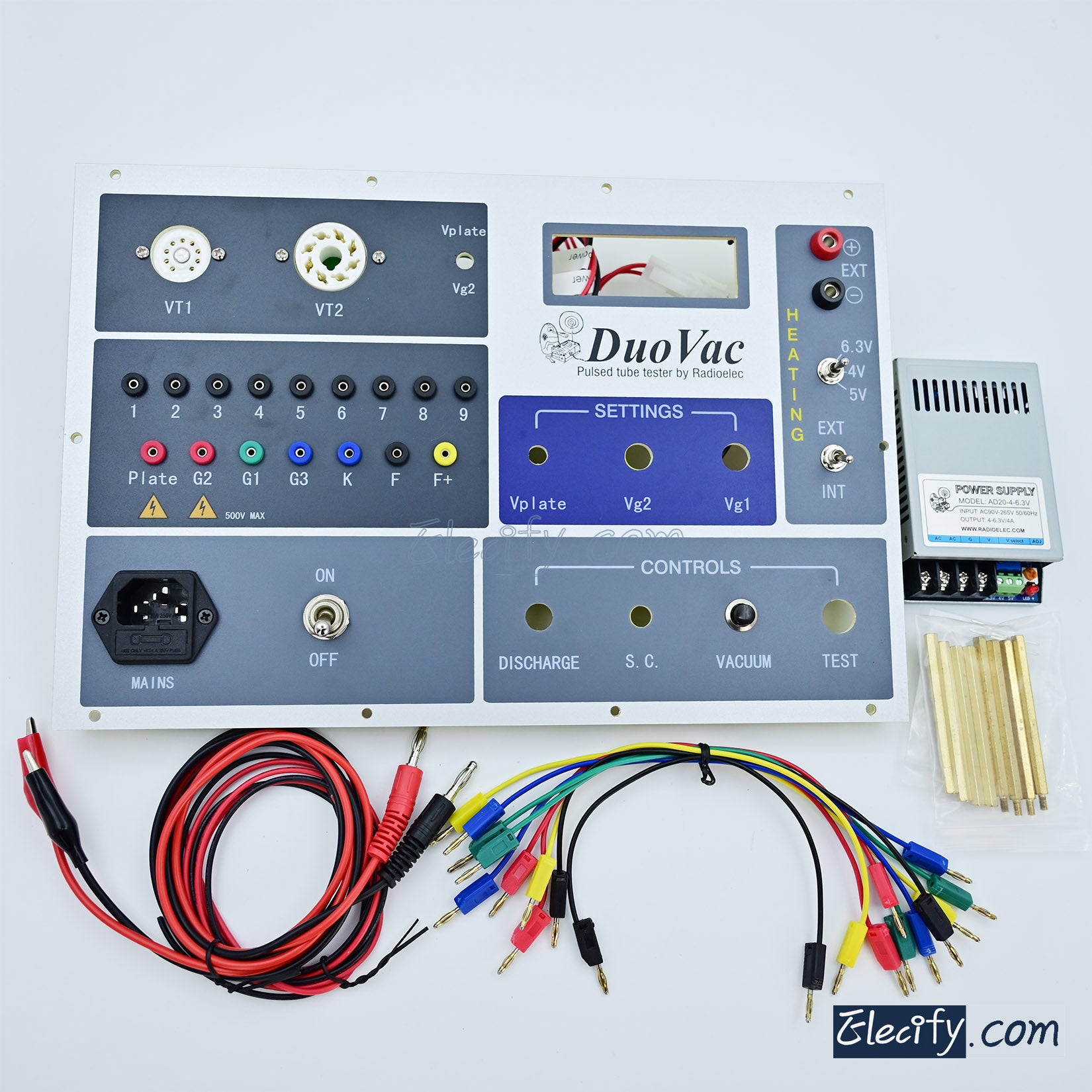Vacuum tube tester front panel with 4-5-6.3V heat power – elecify