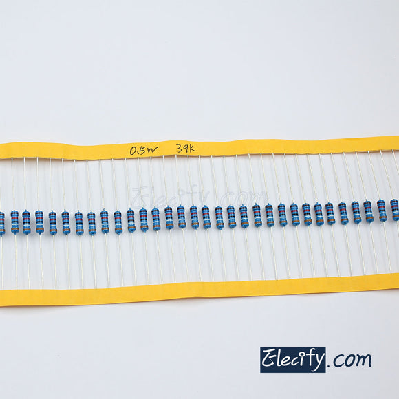50pcs 1/2W Resistor 11KΩ - 100KΩ, Metal Film, 1% tolerance, 0.5W 1/2 watt 11K ohm - 100K ohm