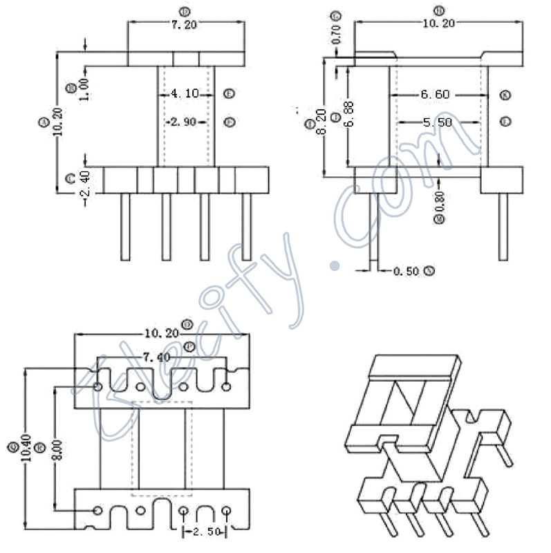10 Set Trasformatori EE10 Con Bobina E Nucleo Ferrite - Per 10 Set Trasformatori EE10 Con Bobina E Nucleo Ferrite - Per
