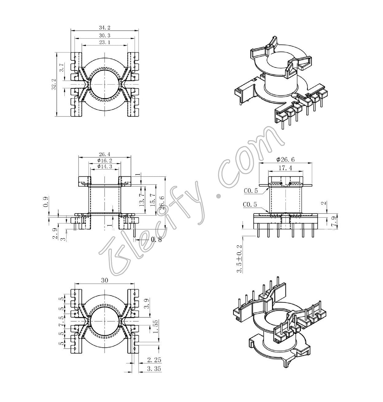 PC40 PQ32 25 6+6pins Ferrite Cores and bobbin 32.5mm – elecify